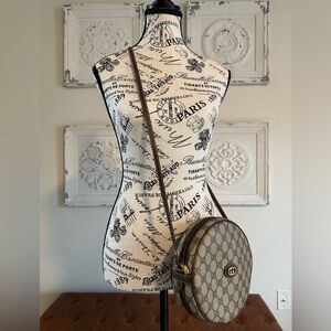 Authentic GUCCI VINTAGE ROUND Ophidia Monogram Canvas Canteen Bag w/COA